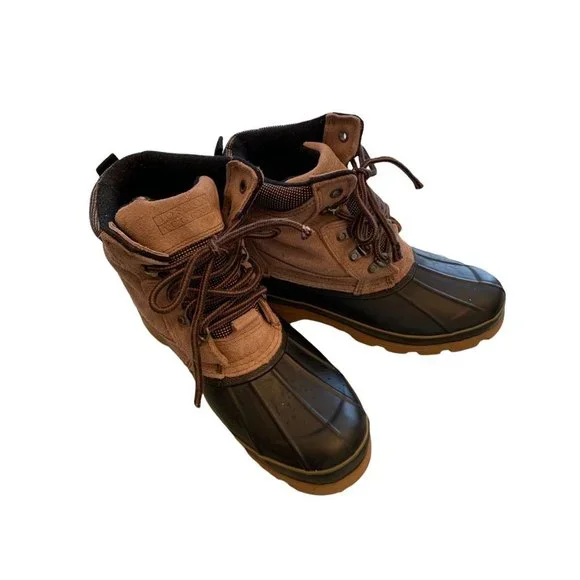 9M Boston Accent "Sleek" Women's Lace Up Winter Duck Boots Tan Suede and Navy Bl - Picture 9 of 11